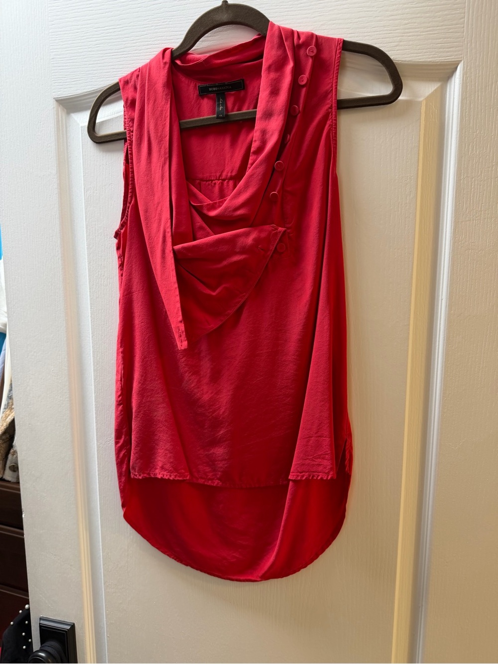 BCBGMaxAzria Sleeveless Draped Cowl Tank Top in Vibrant Red